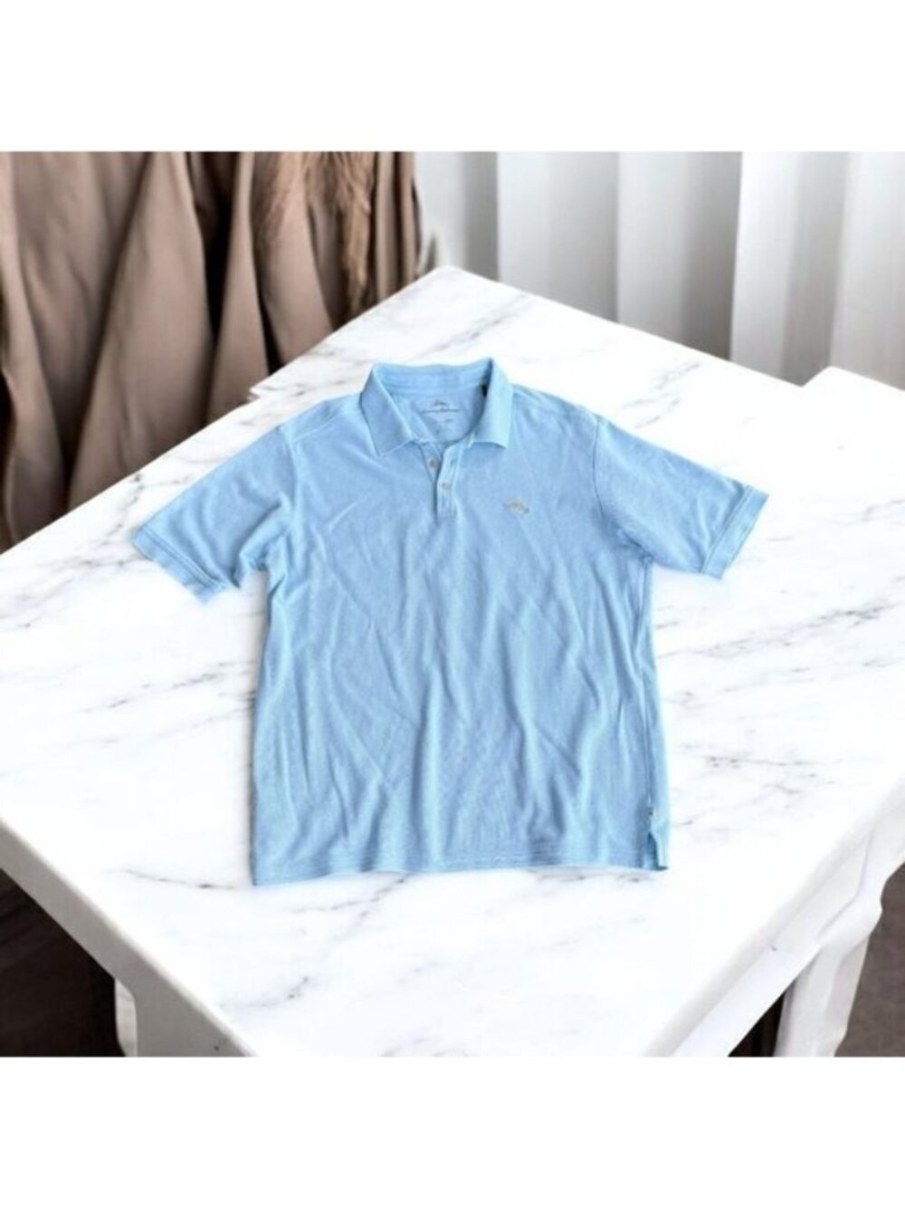 Tommy Bahama Mens Light Blue Polo Shirt Size XL Cotton Short Sleeves